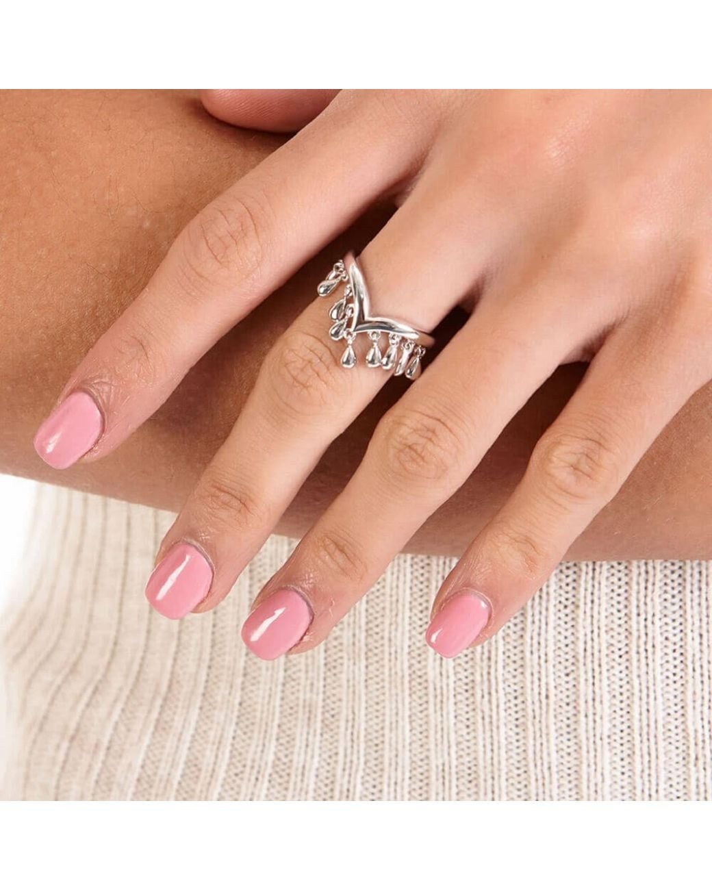 Lucy Quartermaine Metallic Solid Sterling Wishbone Tear Drop Ring