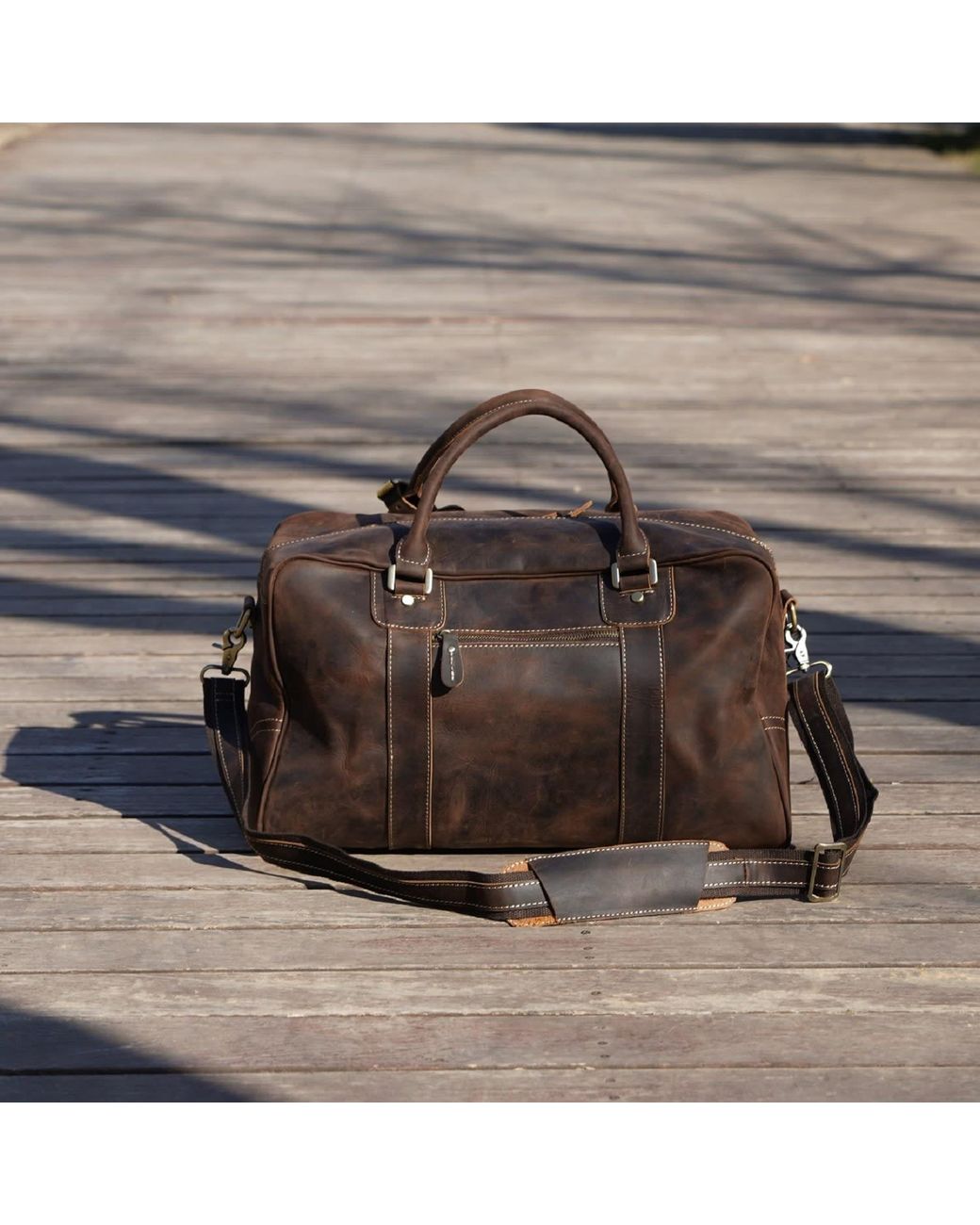 Touri Black Genuine Leather Over Night Weekender Bag