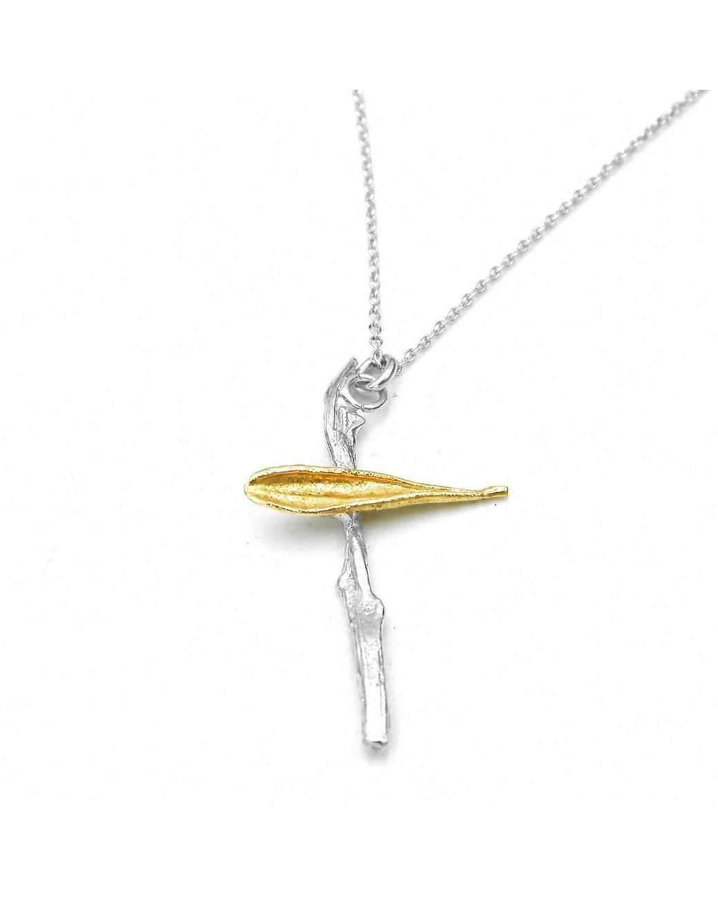 Mother Nature Jewelry Metallic Two-Tone Cross Necklace, & Leaf Pendant