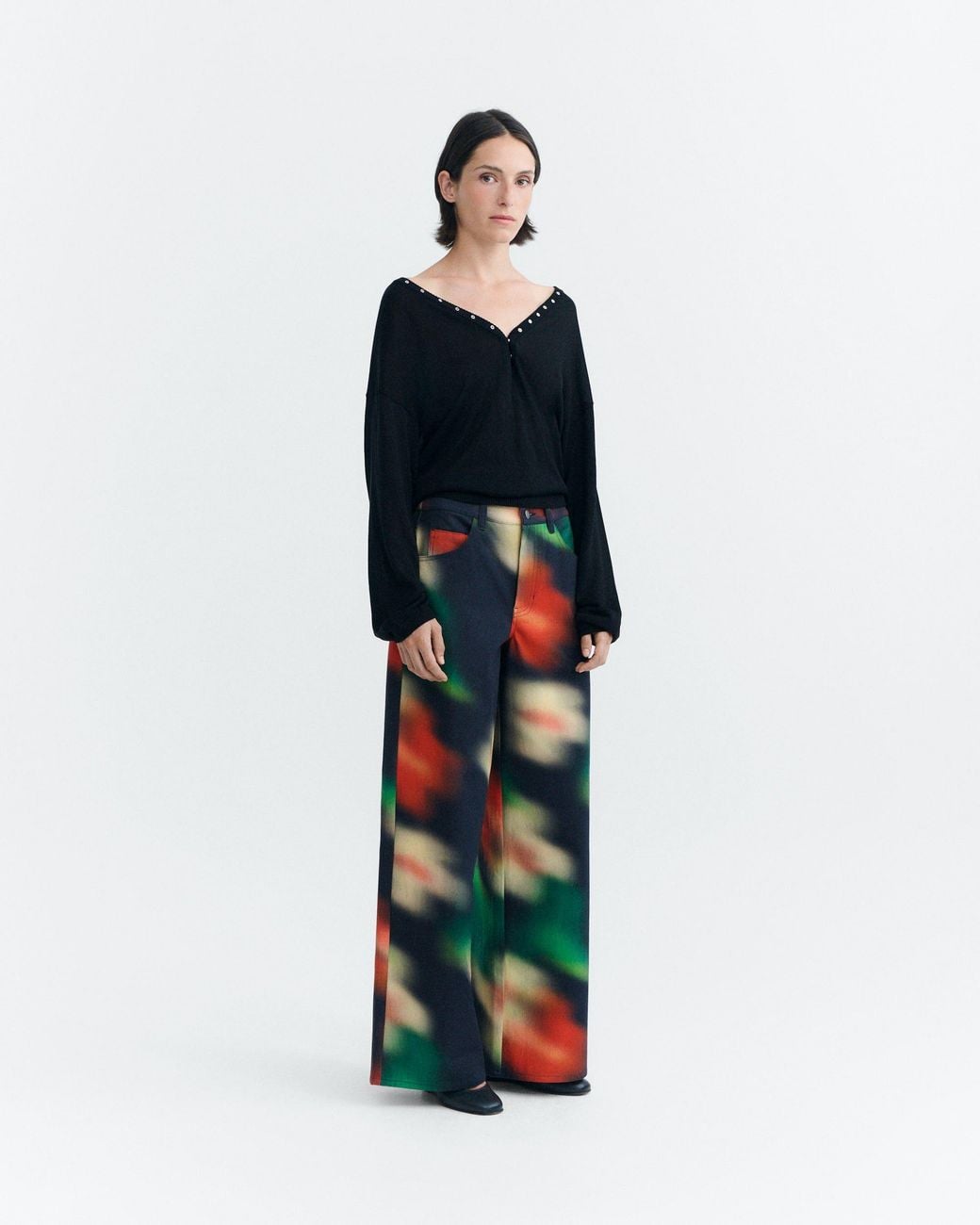Thinking Mu Black Hedda Bloom Wide-Leg Pants