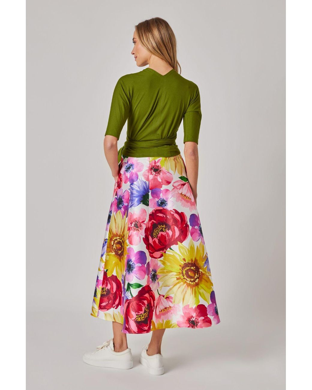 Marianna Déri Pink Summer Flowers Midi Skirt