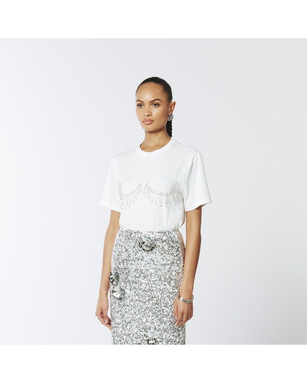 Sour Figs White Crystal Fringed Evening Top