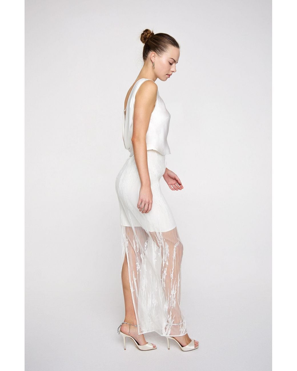 Marieta Yan White Ophélie Sheer Pleated Skirt
