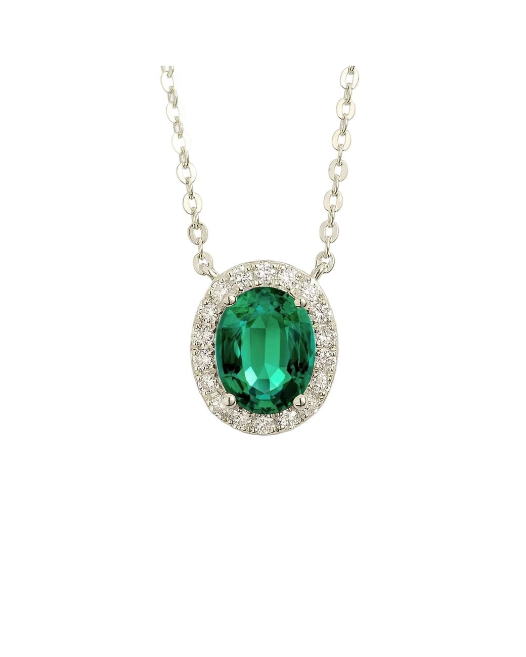 Juvetti Green Mina Oval Emerald & Diamond Halo Necklace