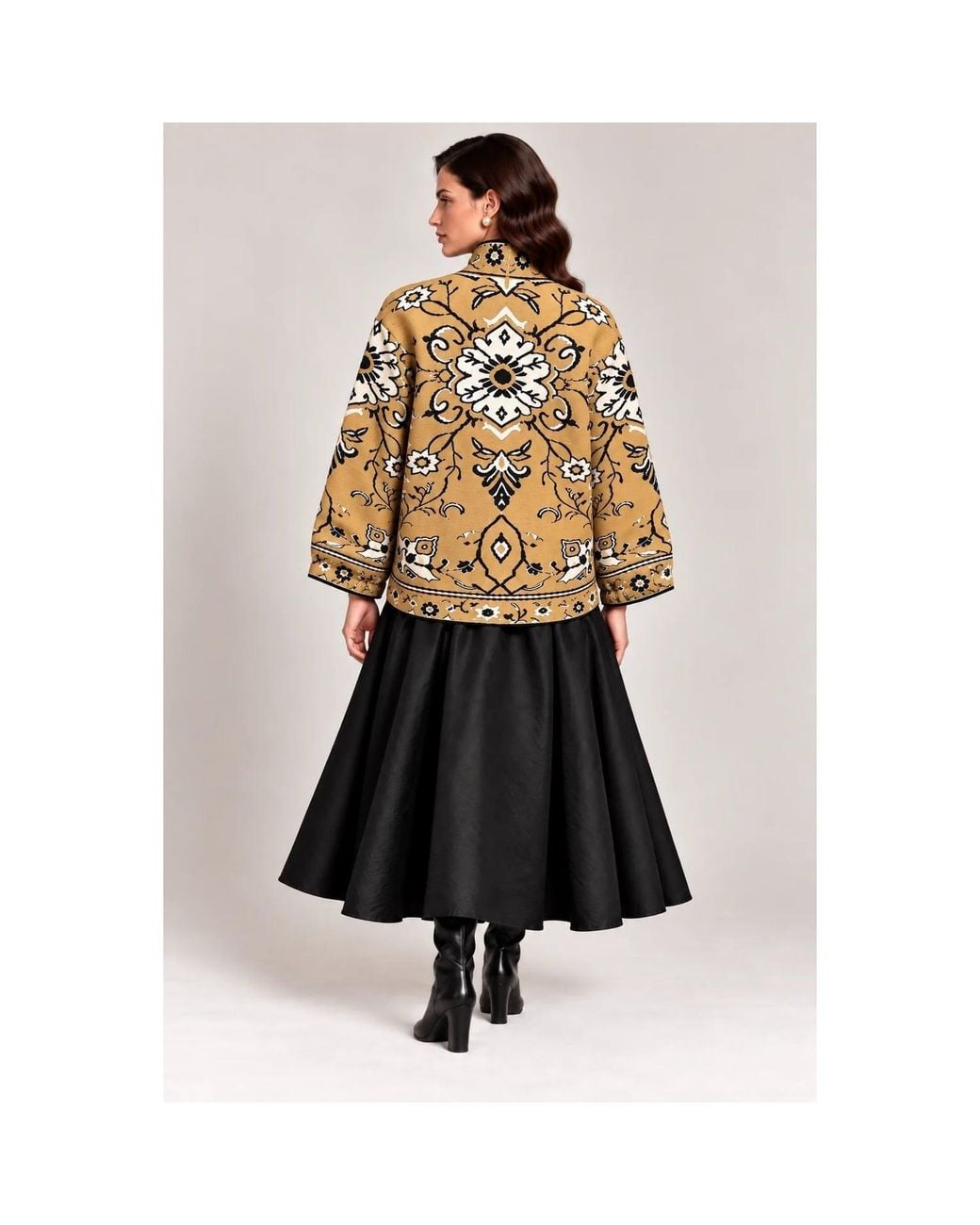 IZABELA MANDOIU Multicolor Golden Camel Floral Knit Jacket