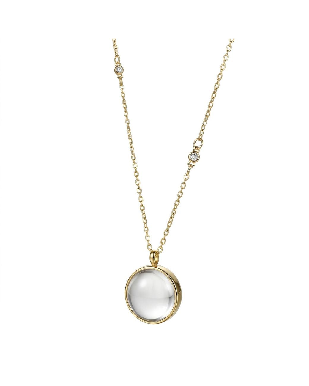 Mercela Metallic Glass Memory Locket Necklace With Cz Accents – Plated Stainless Steel Jewellery