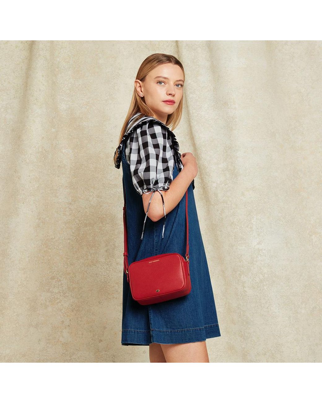 Lulu Guinness Red Lulu Leather Cole Crossbody Bag