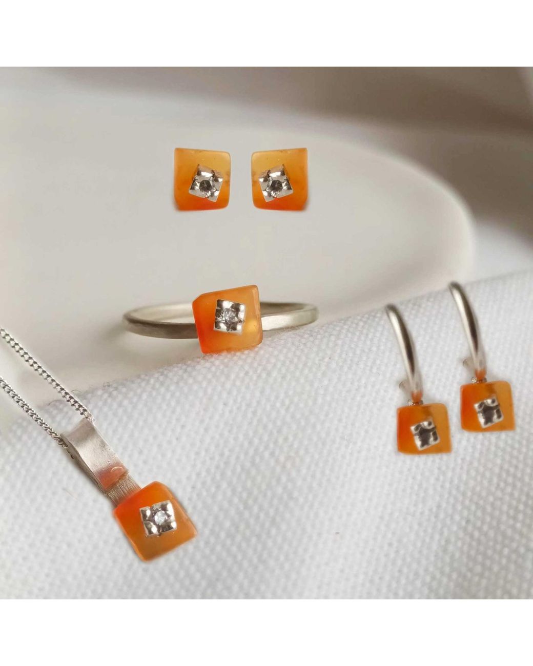 Lily Flo Jewellery Orange Carnelian Lab Grown Diamond Stud Earrings