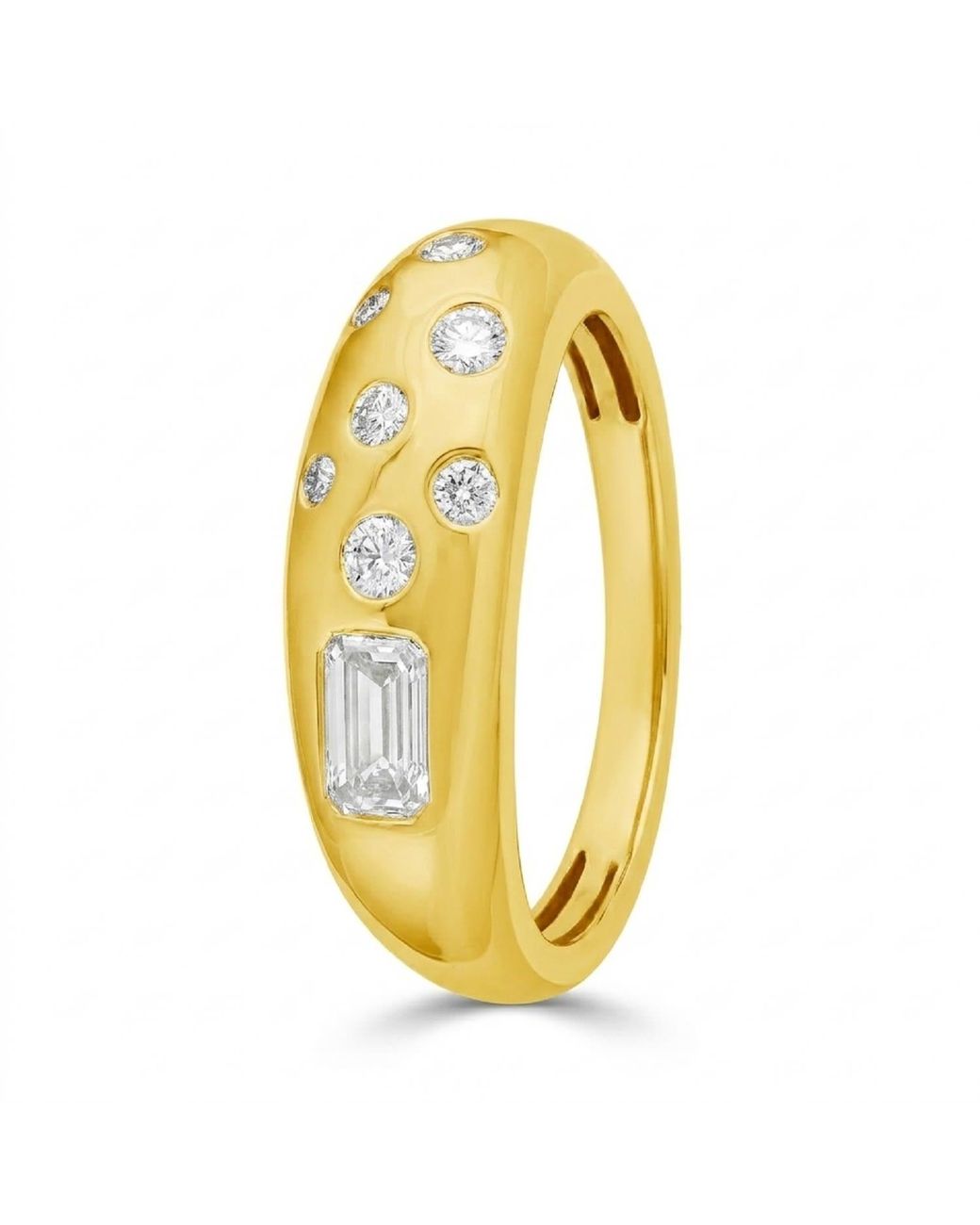 Artisan Metallic 14K Emerald Cut & Round Diamond Flush Set Ring