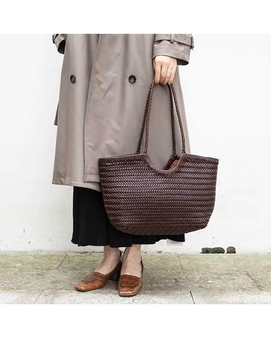 Rimini Brown Hand Weaving Leather Bucket 'Evelina'