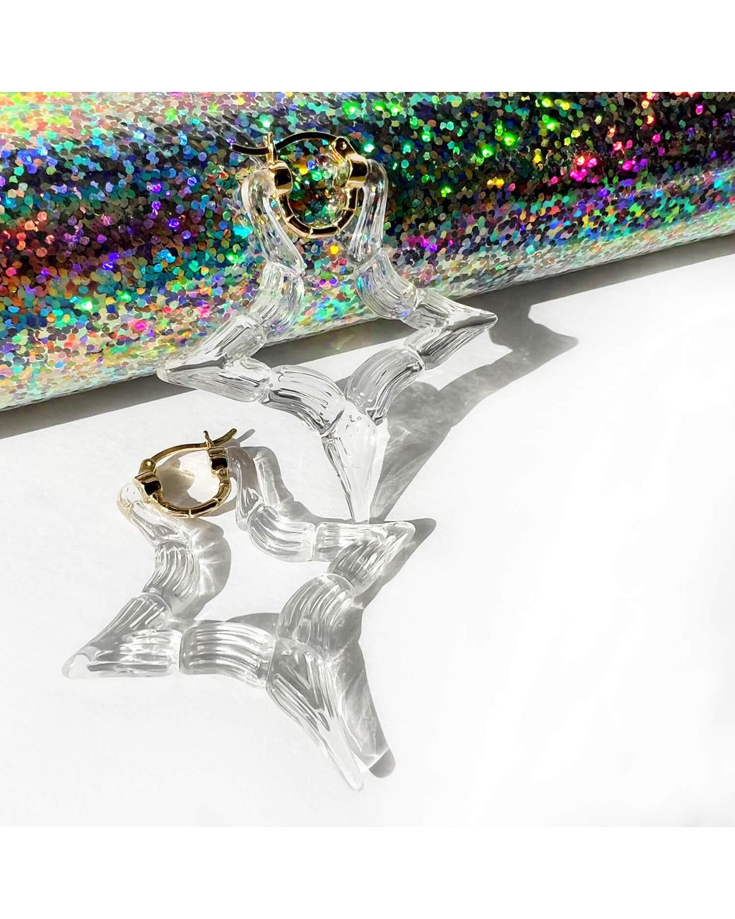 Gold & Honey Metallic Clear Bamboo Star Hoop Earring