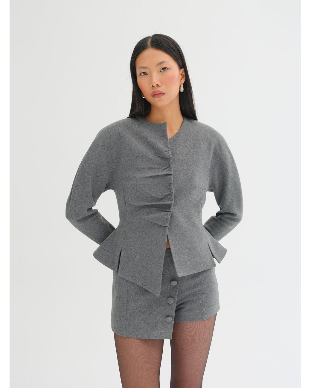 Sélone Gray Celia Asymmetric Wrap Skort