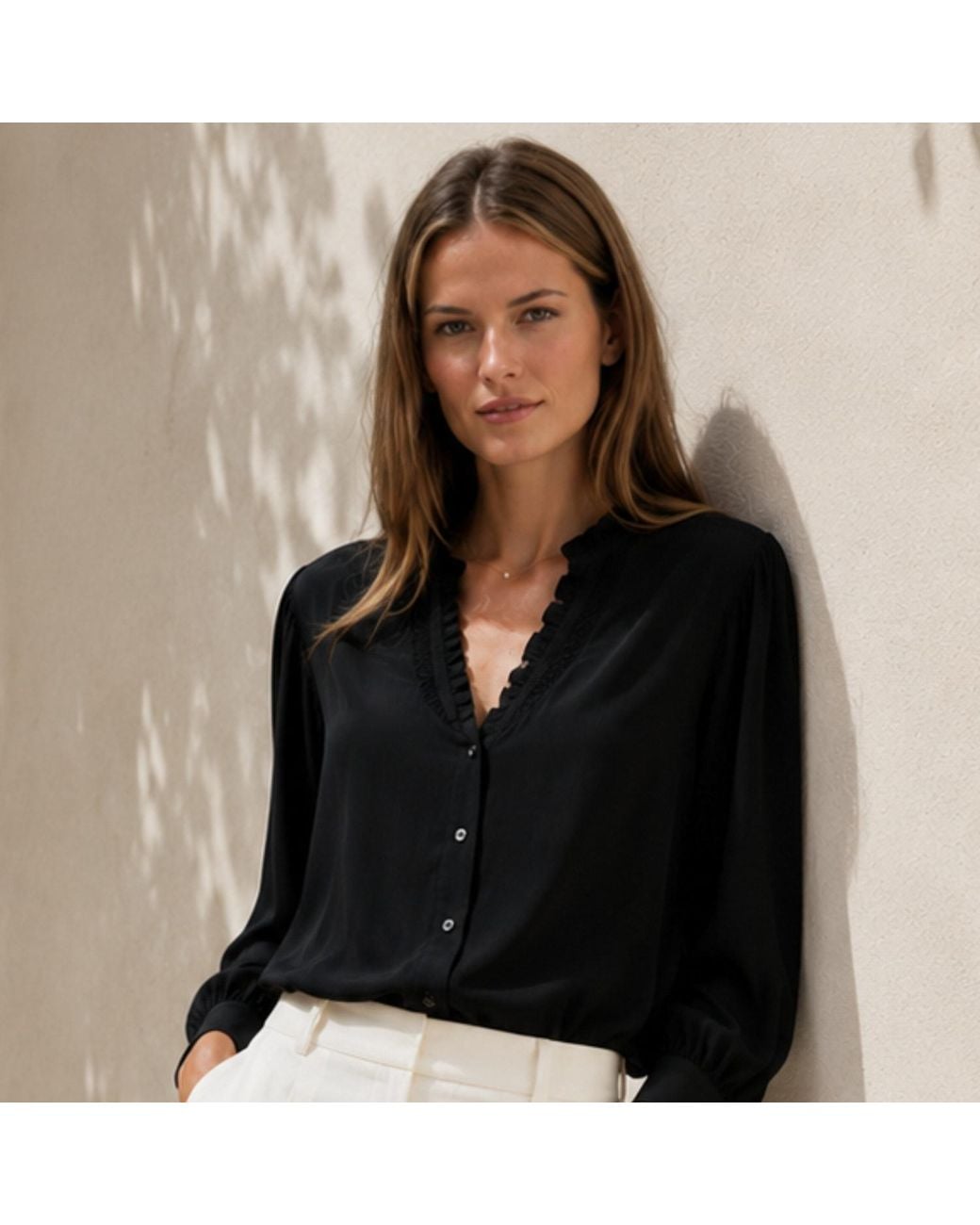 Bel Cashmere Black Lauren Silk Blouse