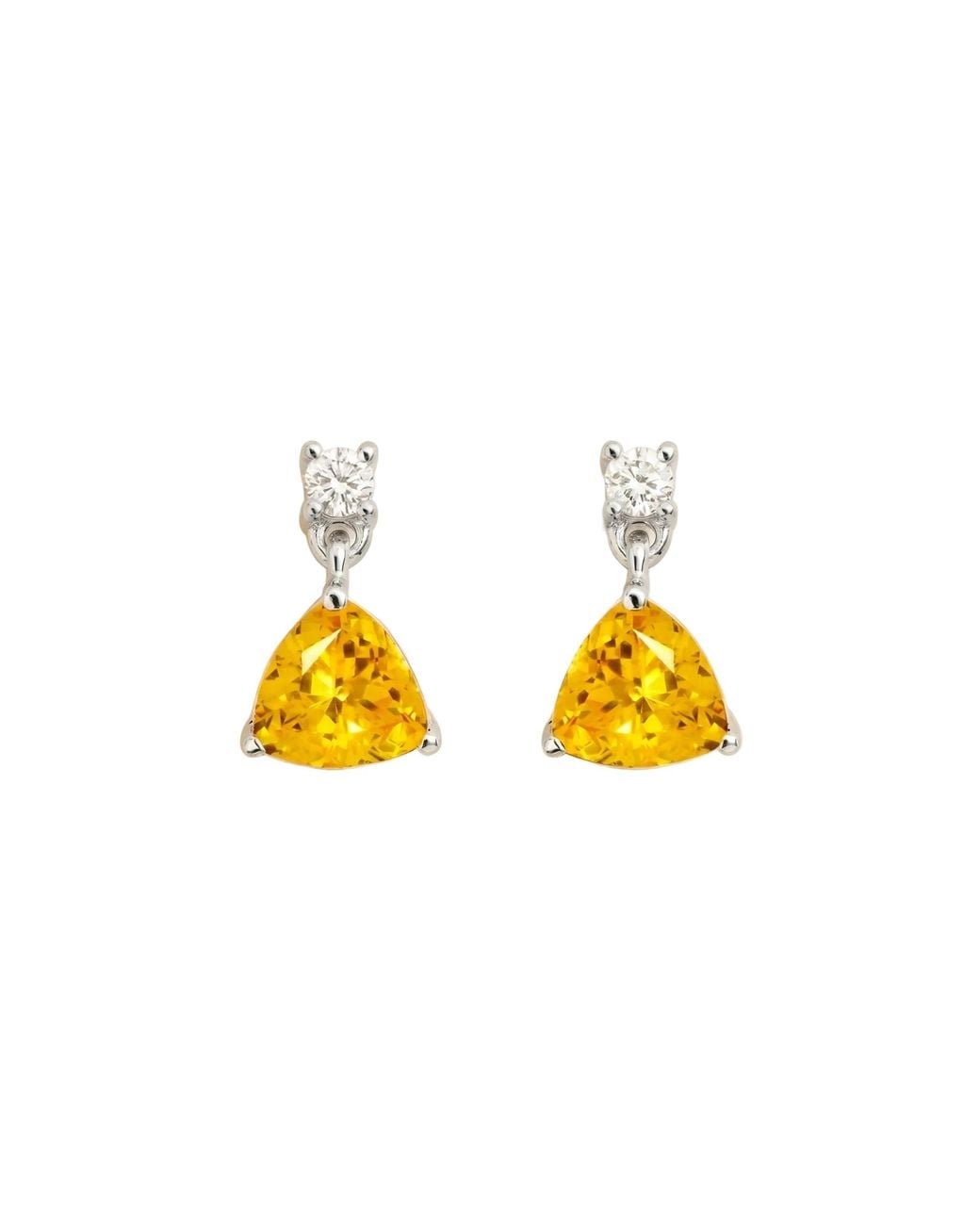 Juvetti Yellow Trillion Sapphire & Diamond Drop Earrings