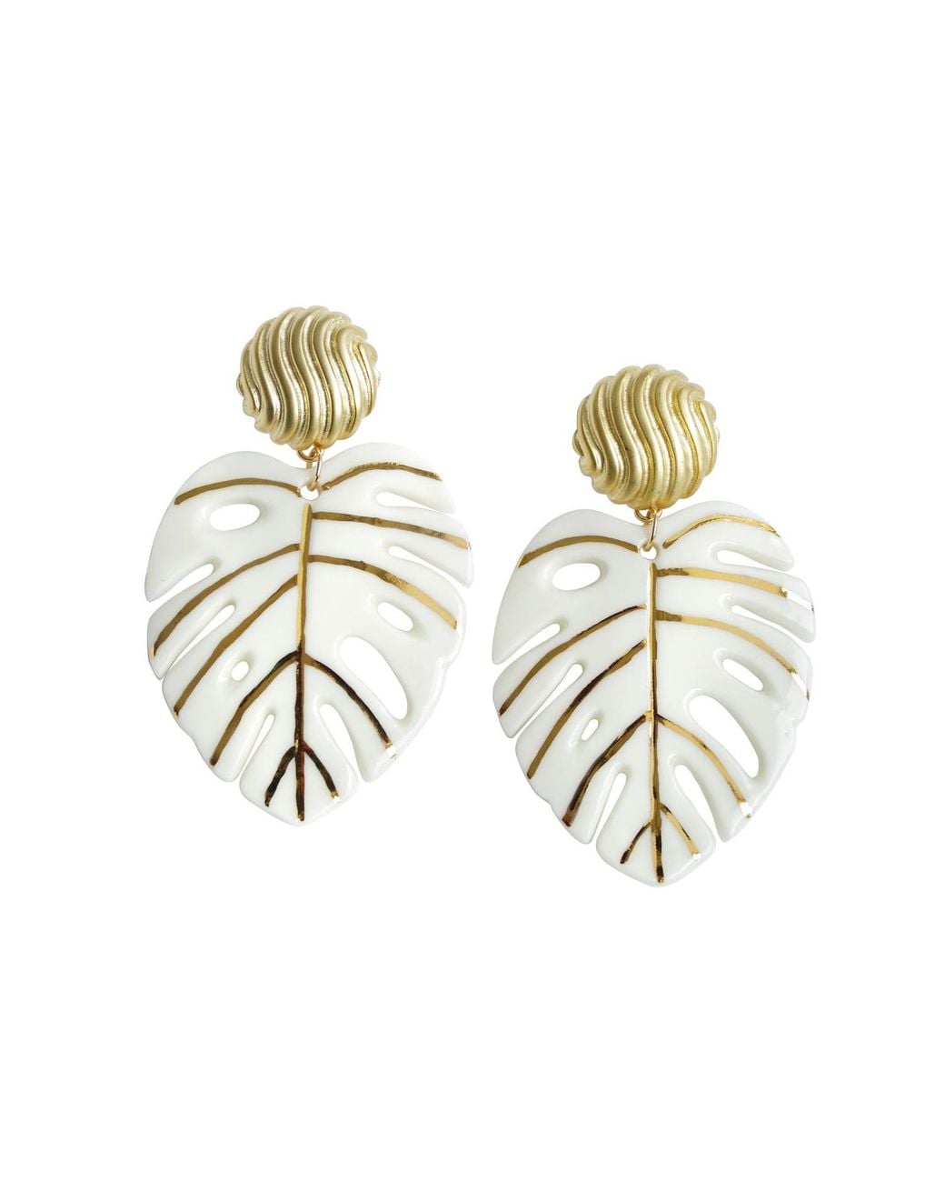 POPORCELAIN Metallic Golden Monstera Leaf Statement Earrings