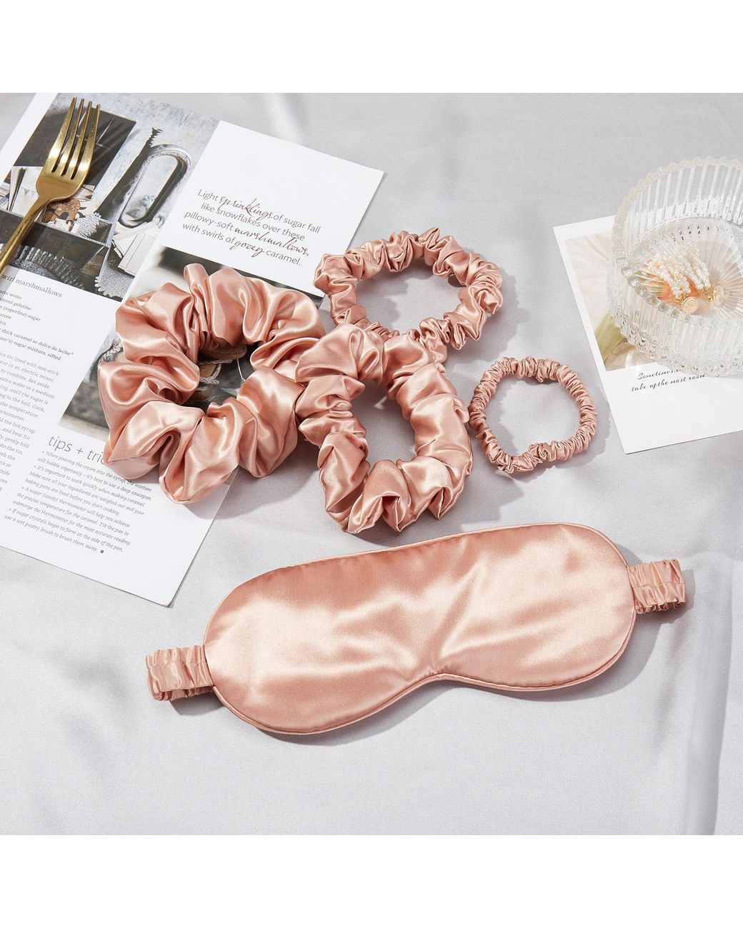 Soft Strokes Silk Pink Pure Mulberry Silk Mini Scrunchie Set Of Five