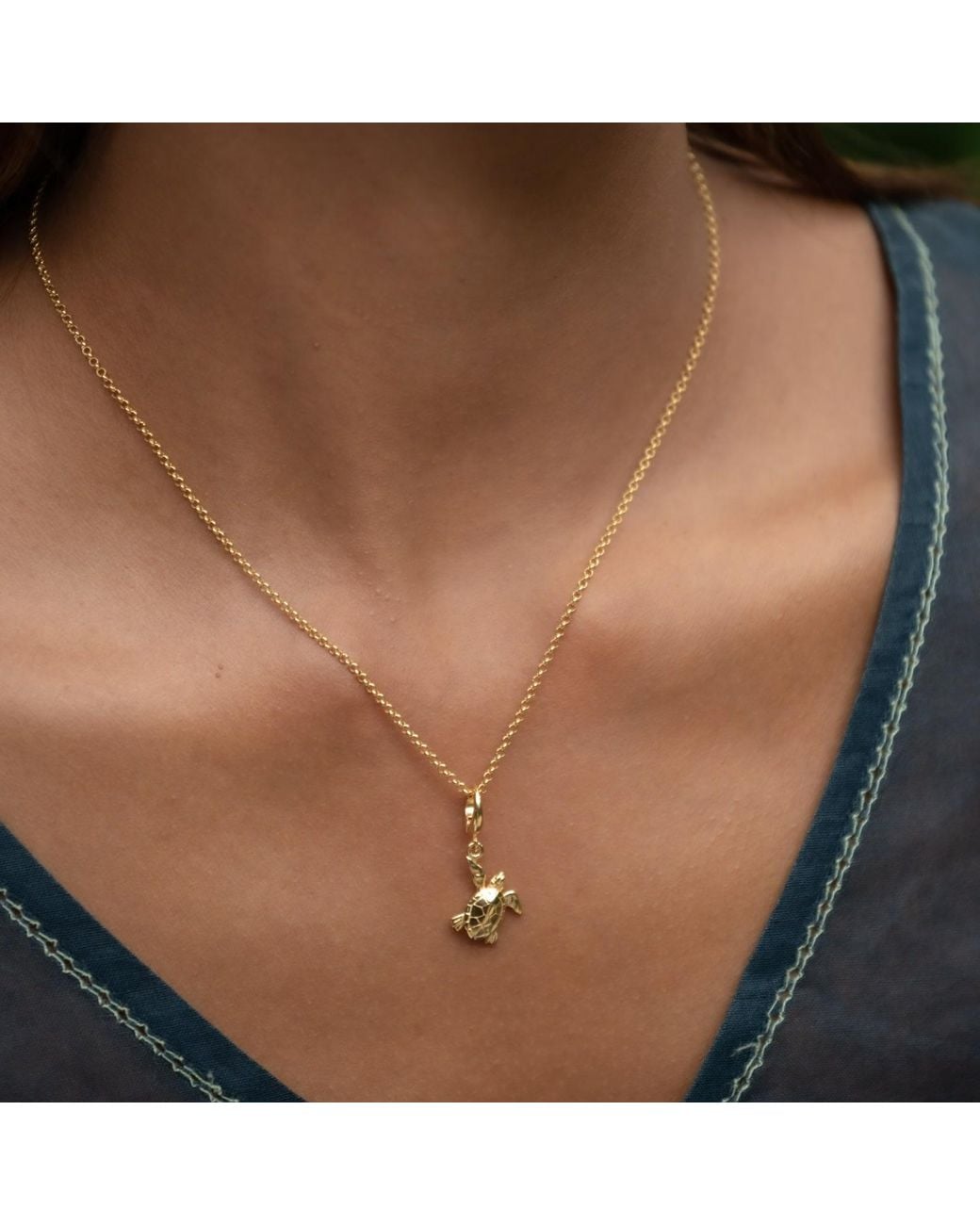Lily Charmed Metallic Plated Turtle Charm Necklace