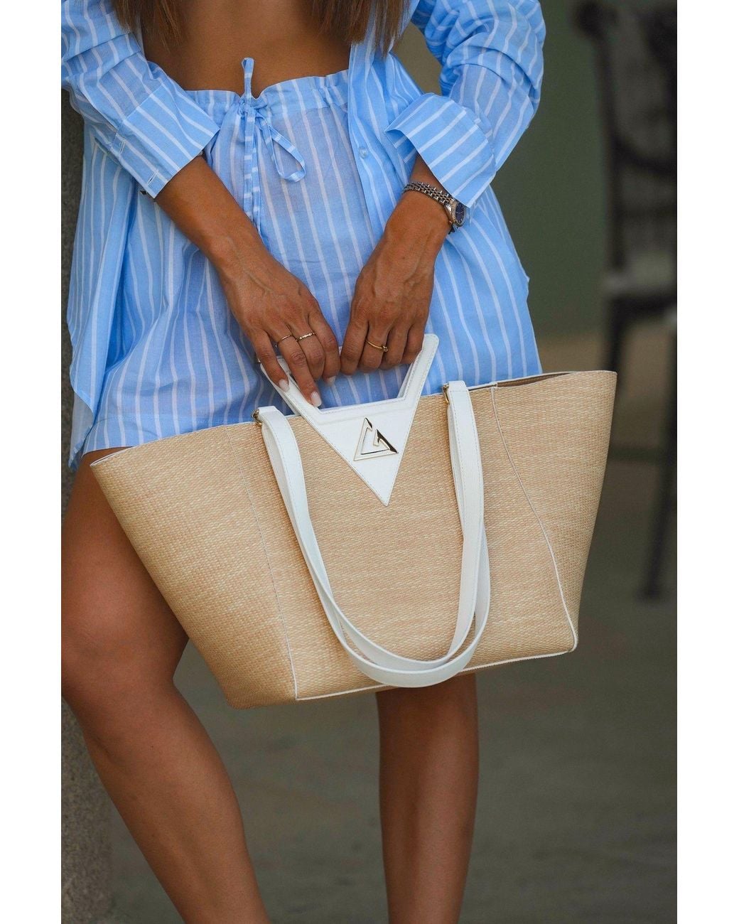 Le Trap White Neutrals Atenas Tote Bag Straw