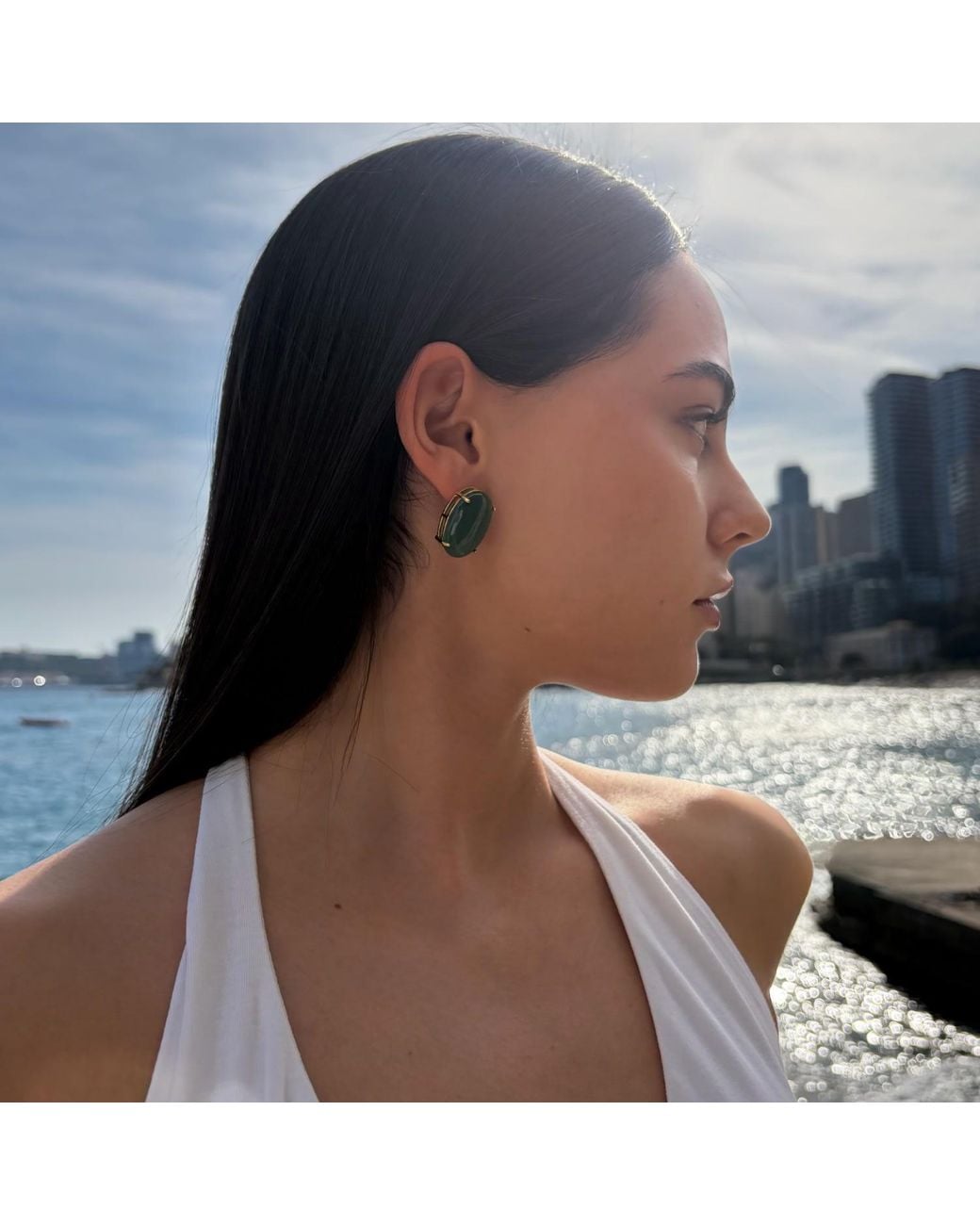 Crystalline Jewellery Green Emerald Agate Earrings