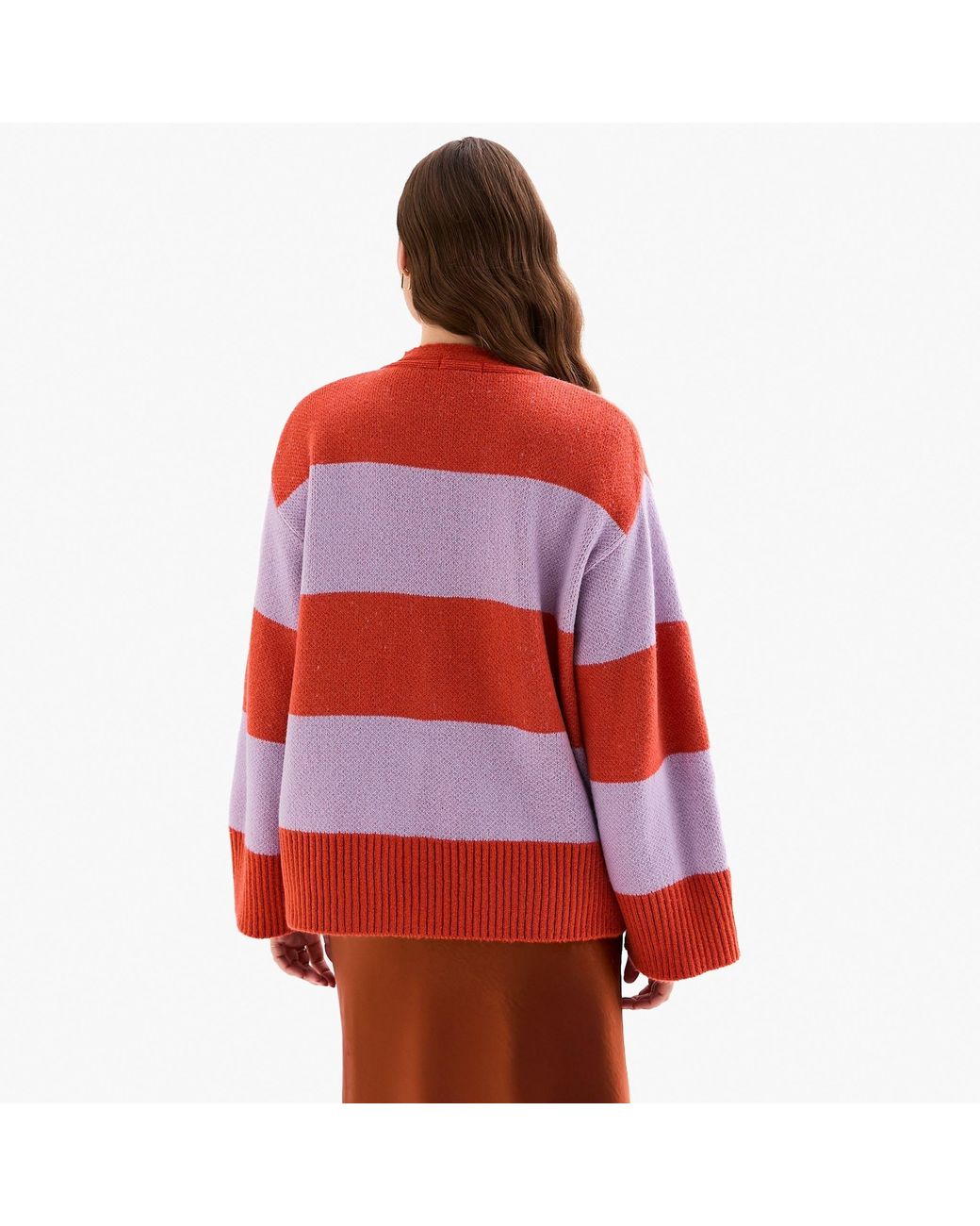 Cara & The Sky Red Candice Chunky Stripe V Neck Button Cardigan
