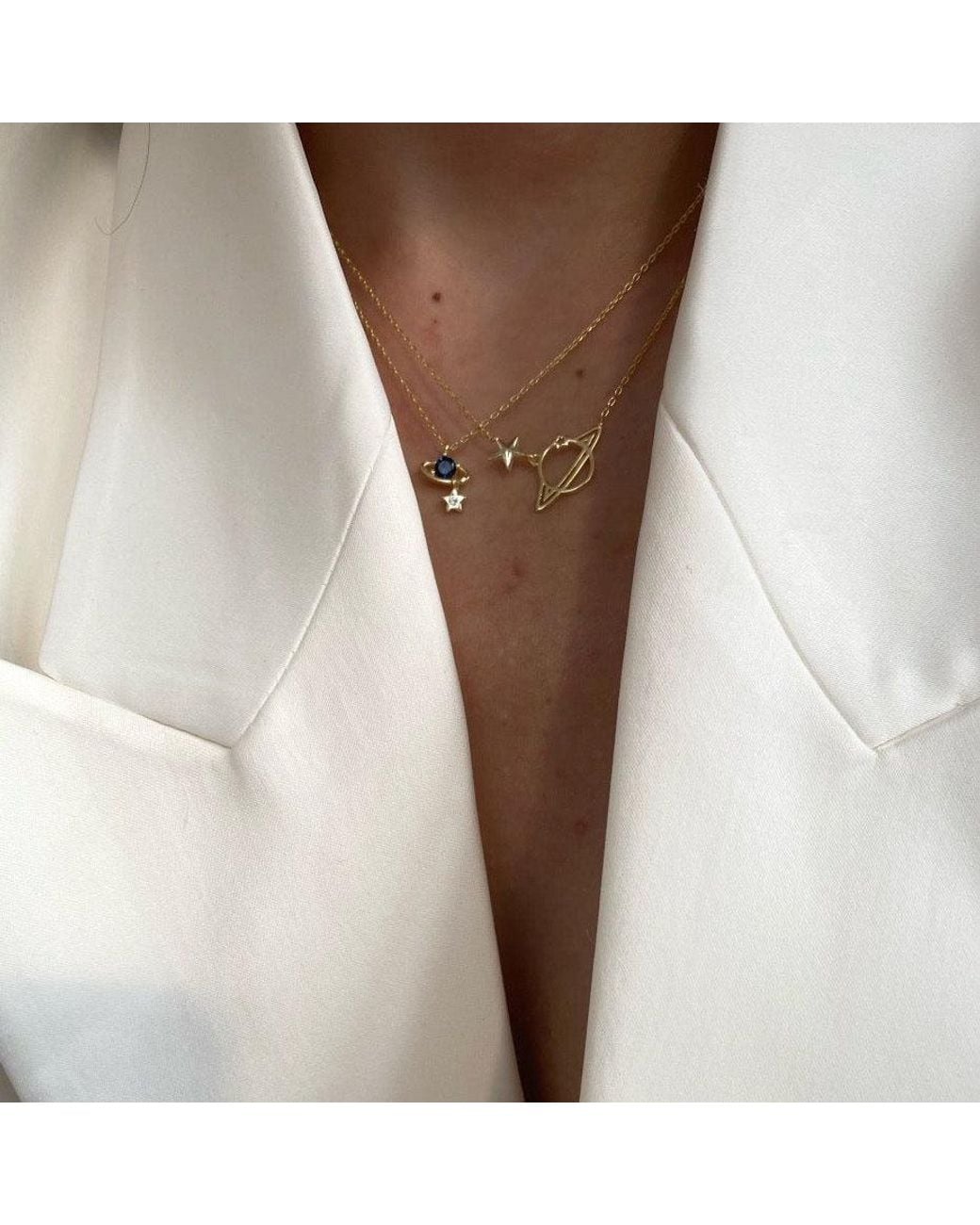 Spero London Metallic Double Saturn Necklace Layering Set Sterling