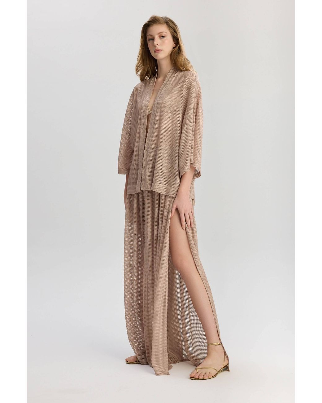 Lilamie Natural Carmen Loose Fit Long Sleeve Summer Kimono Top