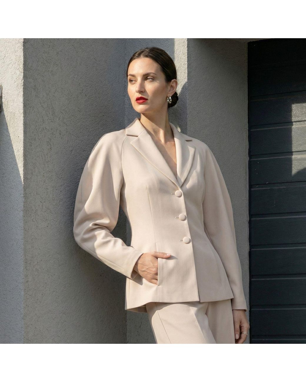 AGGI by HALEWSKI Natural Neutrals Rovena Sheer Dew Blazer