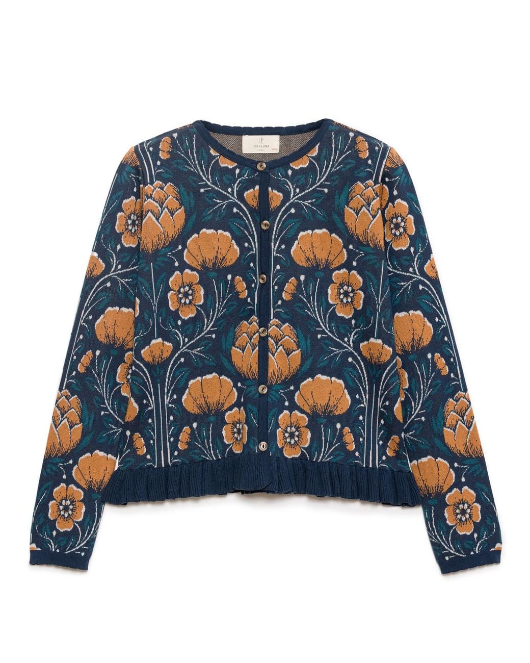 Peraluna Blue Felicity Floral Jacquard Knit Cardigan