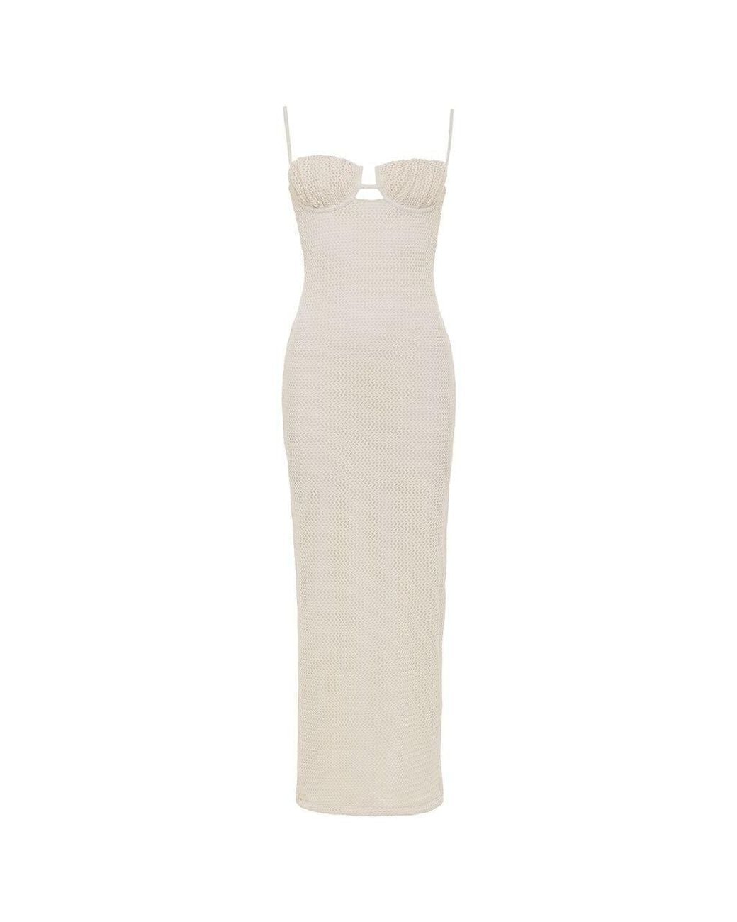 Montce White Neutrals Bone Crochet Petal Long Slip Dress