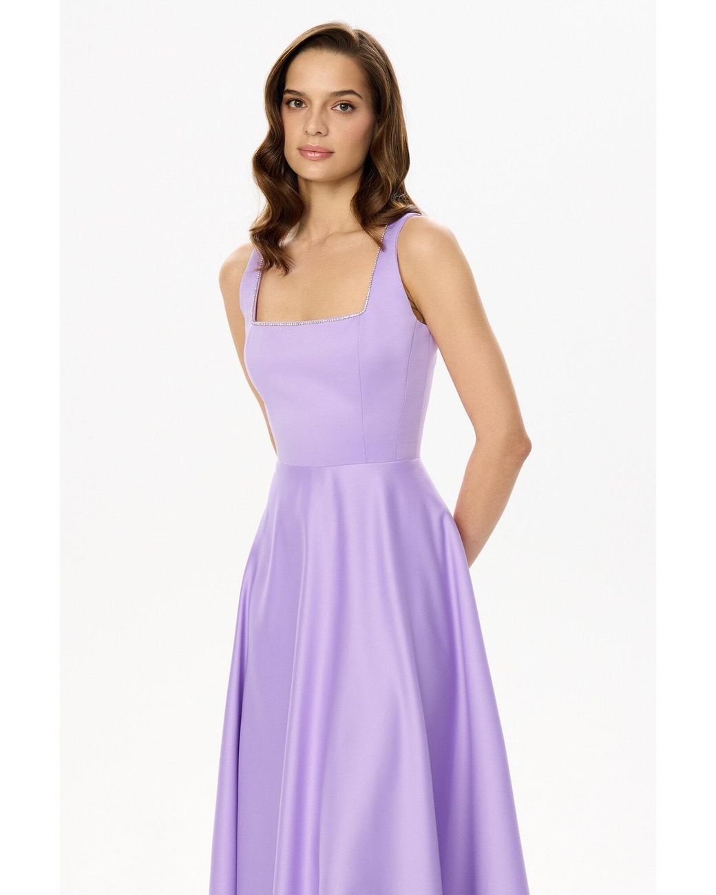 POST MERIDIEM Purple Strap Decorated Bodice Midi Dress