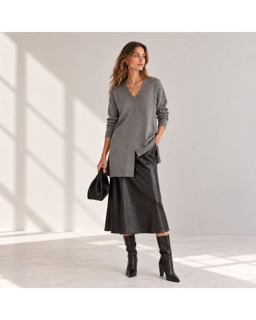 Nuvv Collection Gray Asymmetric Merino Wool Sweater – Premium Italian Yarn Design