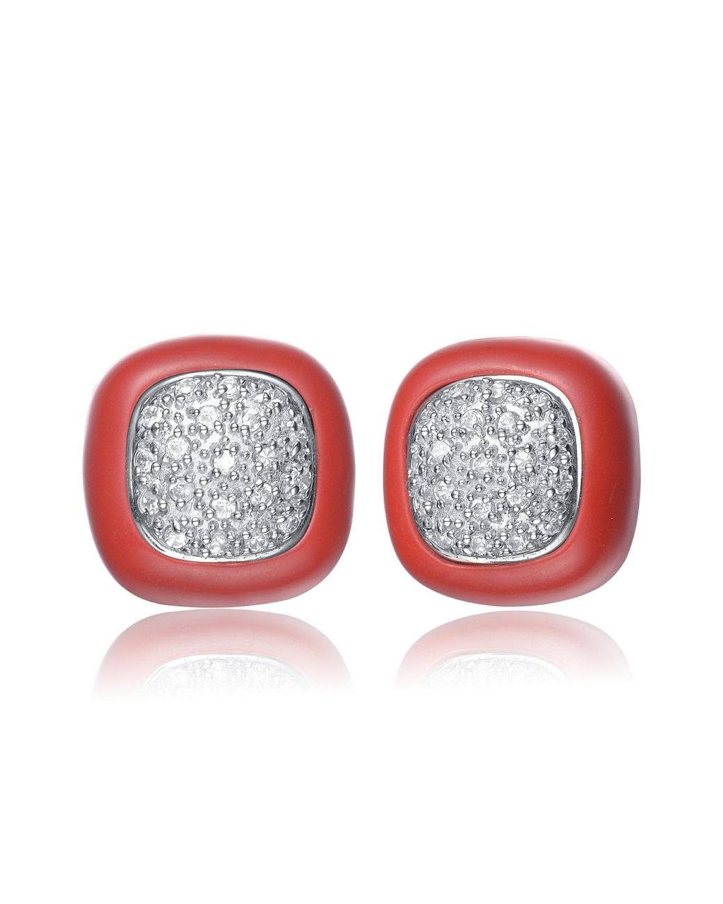 Genevive Jewelry Red Sterling Mini Clear Cubic Zirconia Cranberry Edge Earrings