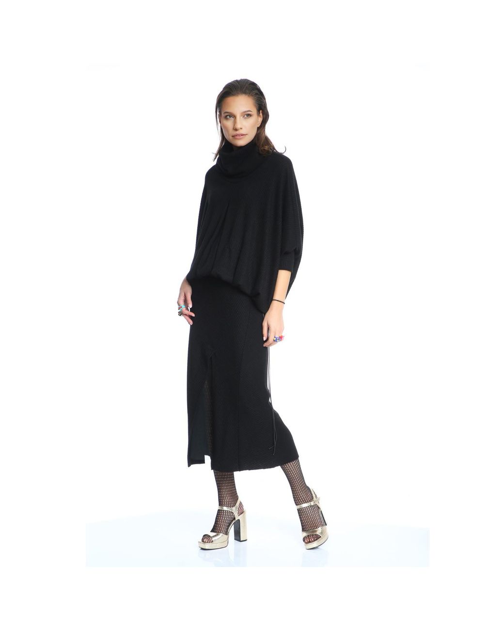 Silvia Serban Black Ribbed Skirt With Elasticated Tulle Linen