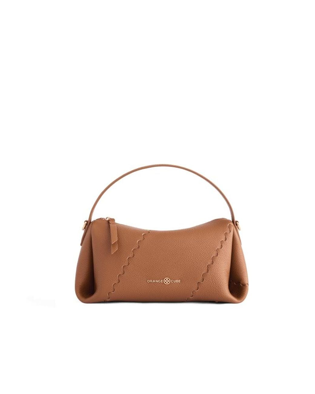 Orange Cube Brown Mosaic Baguette Bag