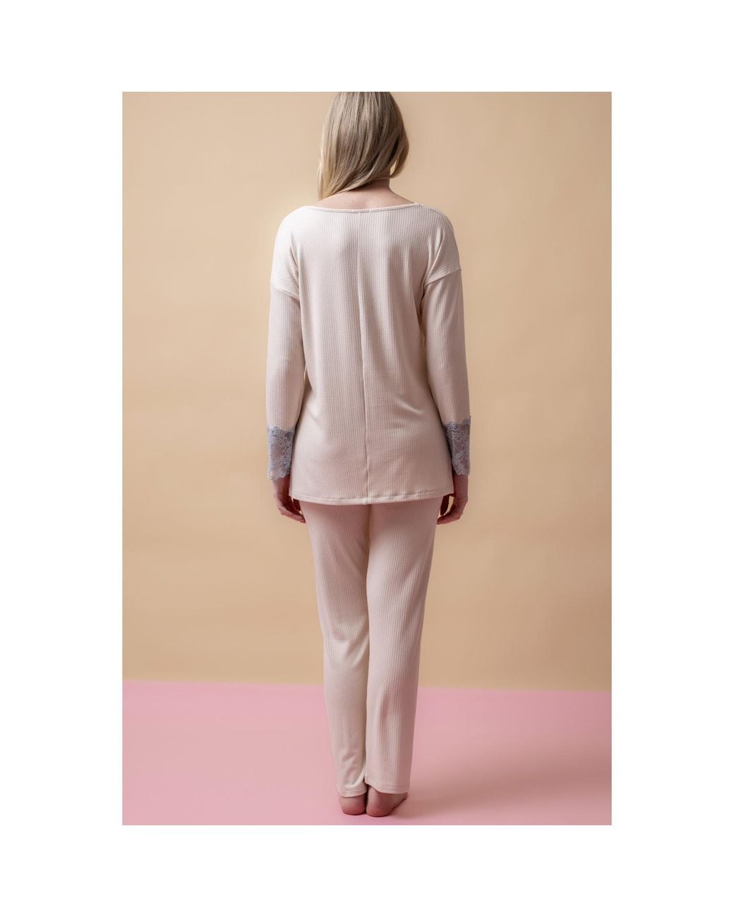 Oh!Zuza Pink Neutrals Santal Lace Trim Long Pyjama Set – Vanilla