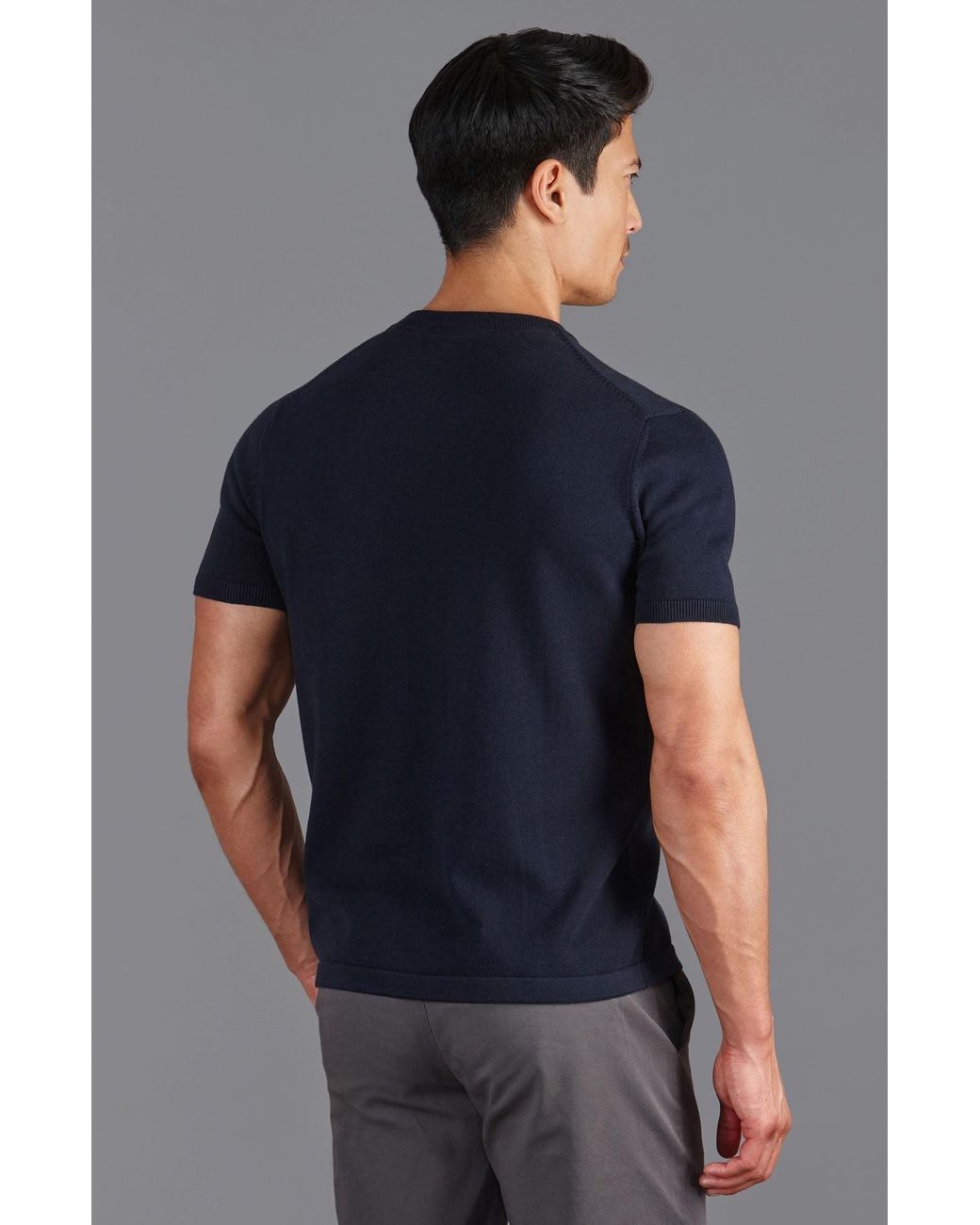 Paul James Knitwear Blue Midweight Julius Cotton Knitted T-Shirt for men