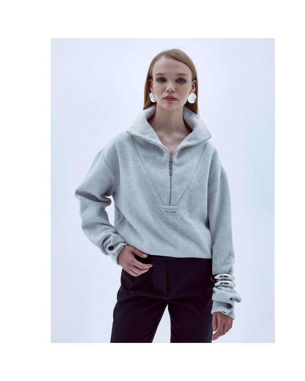 NAZLI CEREN Gray Neutrals Travis Wool Blend Zip-Neck Jumper
