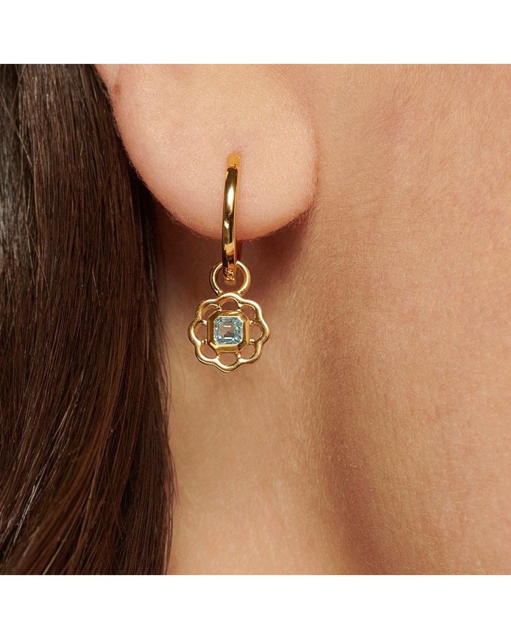 Lulu B London Metallic Topaz Gemstone Flower Drop Hoop Earrings