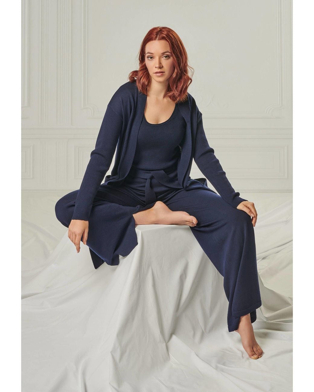 YOU LOOK PERFECT Blue Cardigan Blossom, Long Merino Cardigan With Pockets