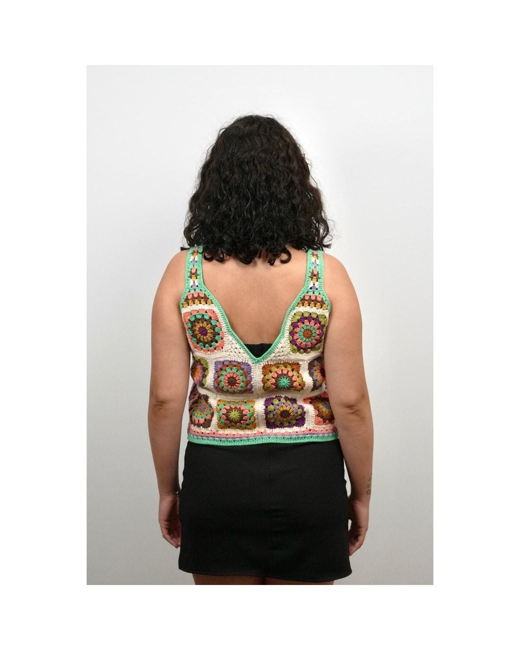Ana Chic Red Sunburst Granny Square Handmade Crochet Crop Top