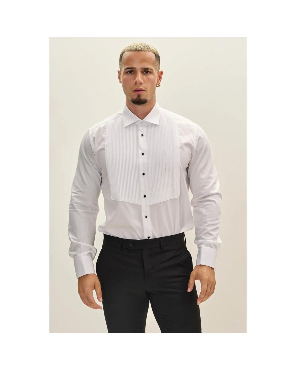 Ron Tomson Gray Pure Cotton Pleated Classic Collar Formal Shirt for men