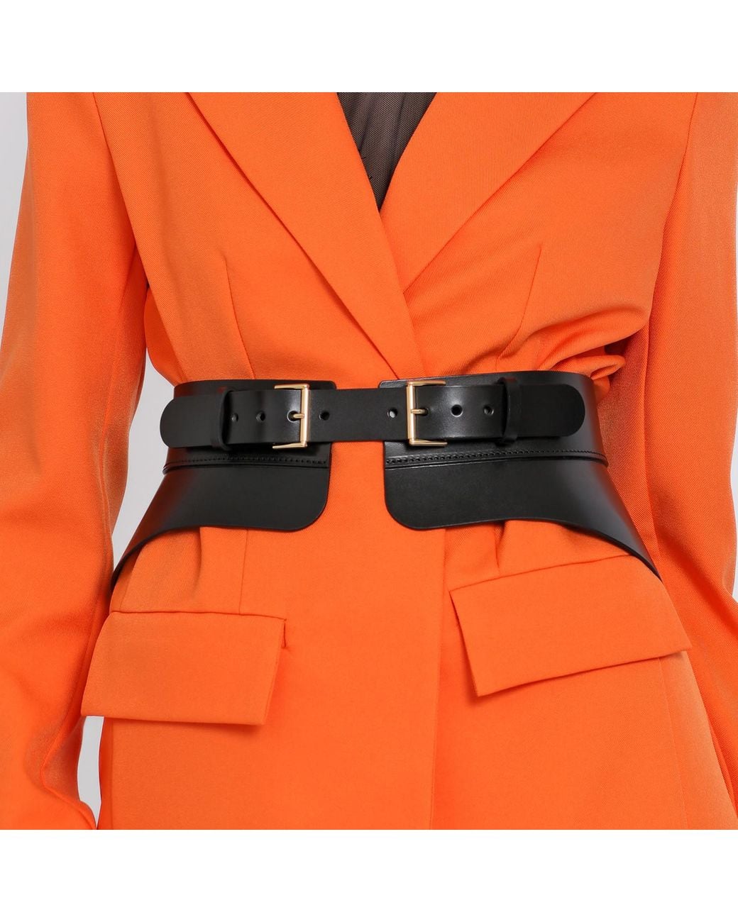Haute Cuir Black Crescent Peplum Leather Belt