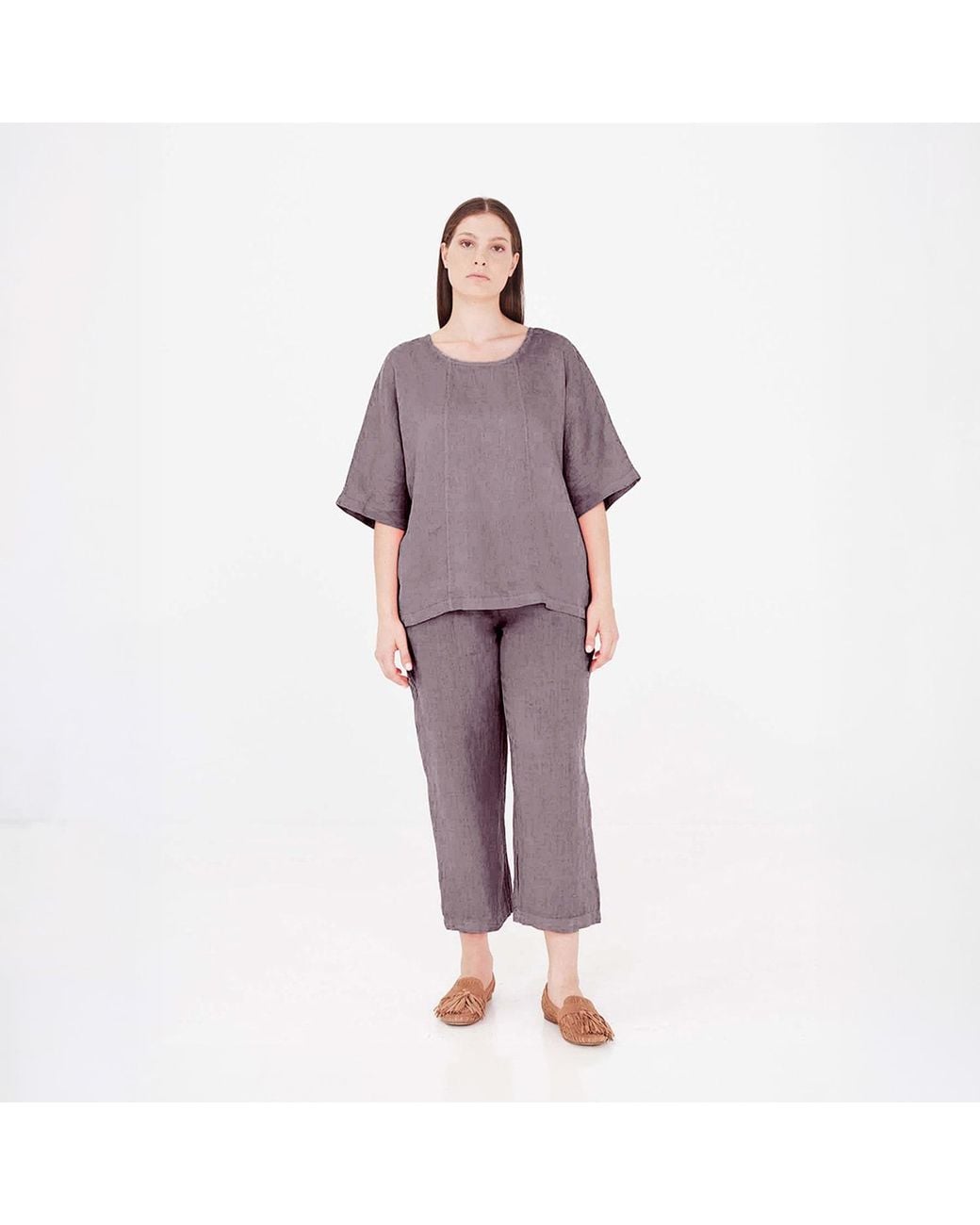 Haris Cotton White Round Neck Linen Blouse With Batwing Sleeve And Back Buttons