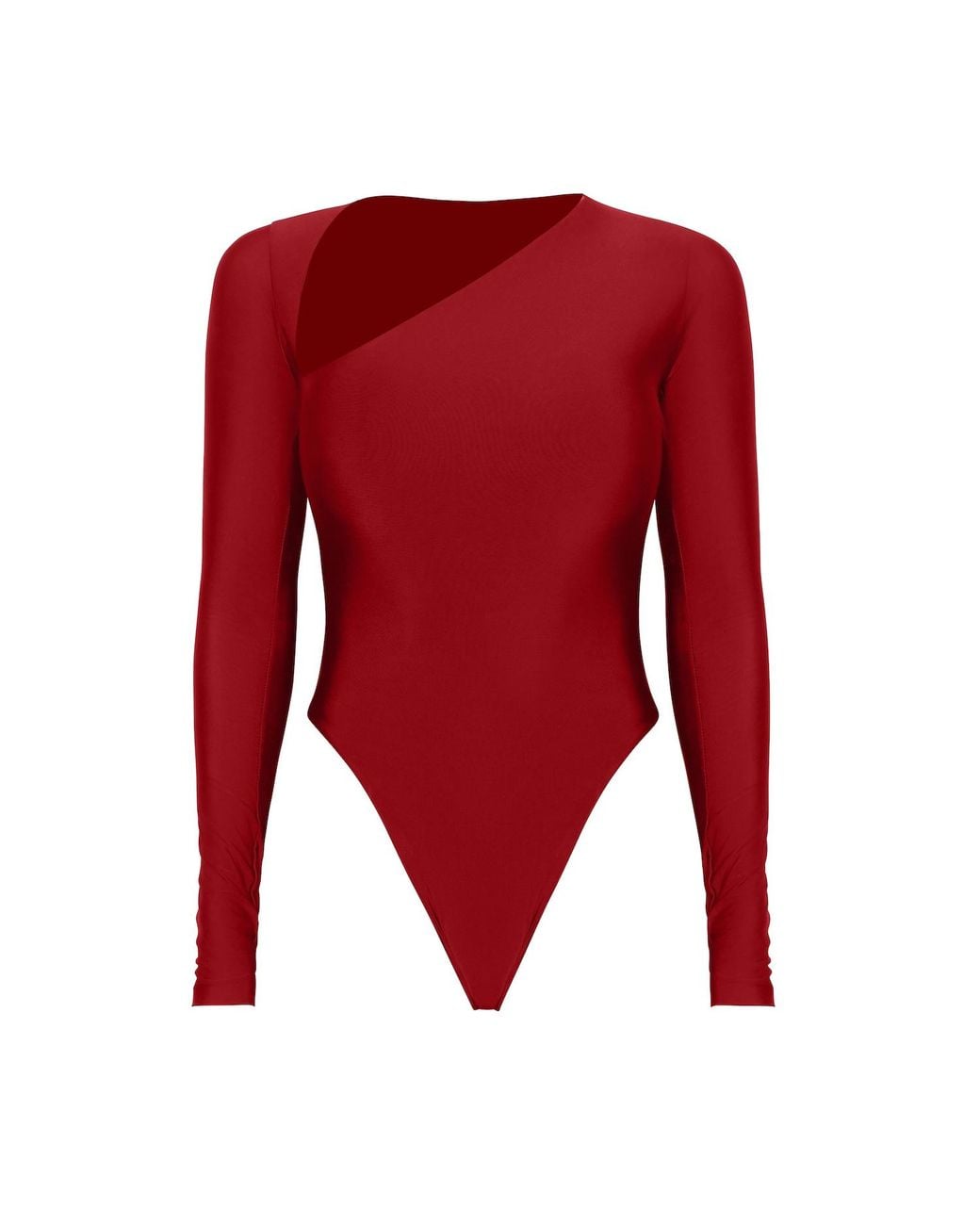 Moda Glam Red Asymmetrical Bodysuit- Burgundy