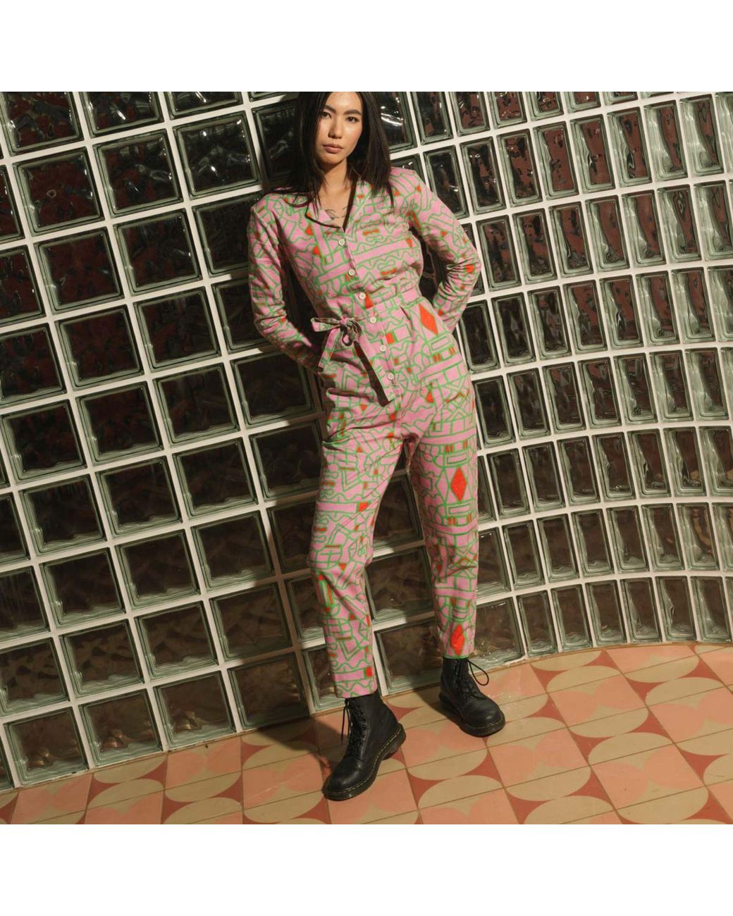 Wild Clouds Green Organic Cotton & Linen Jumpsuit