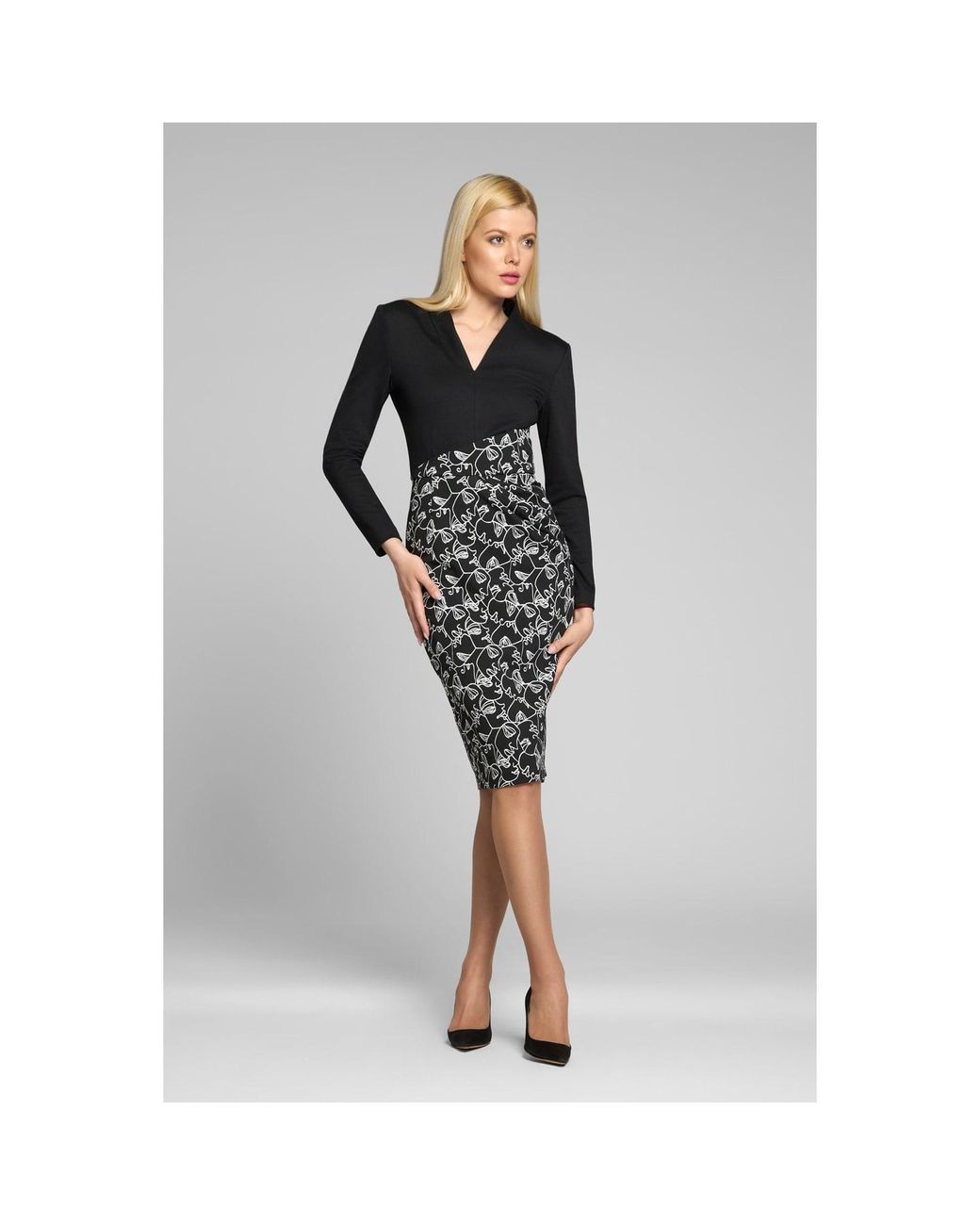 Rumour London Black Michelle Tailored Dress With Contrasting Contour Jacquard Skirt