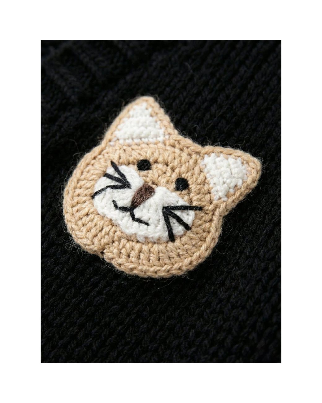 Ana Chic Black Cat Motif Handmade Knitted Cardigan