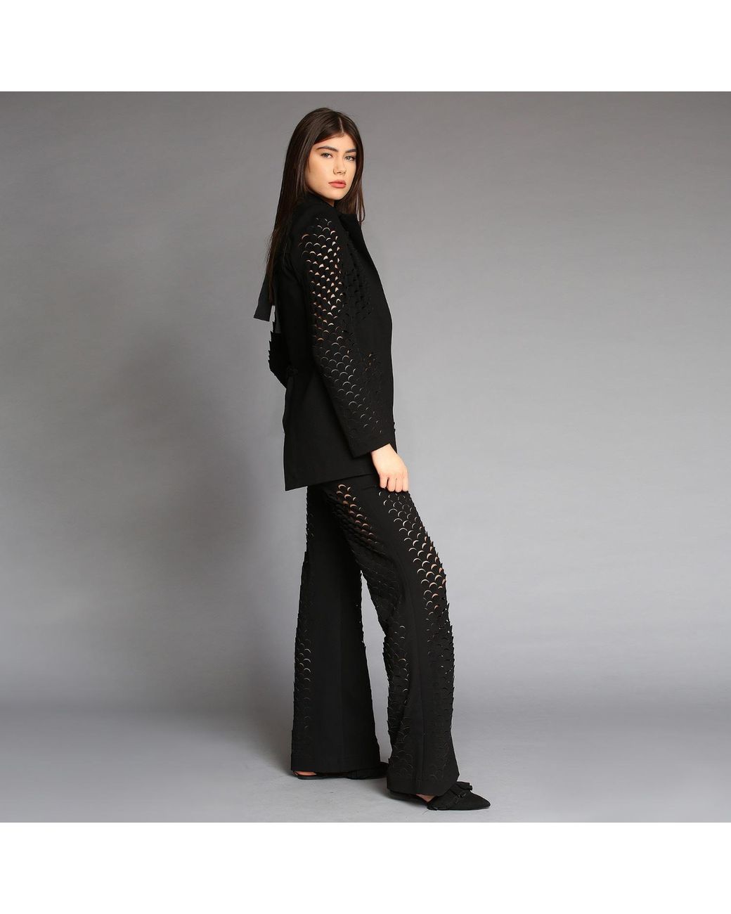Silvia Serban Black Dragon Skin Laser Cut Suit
