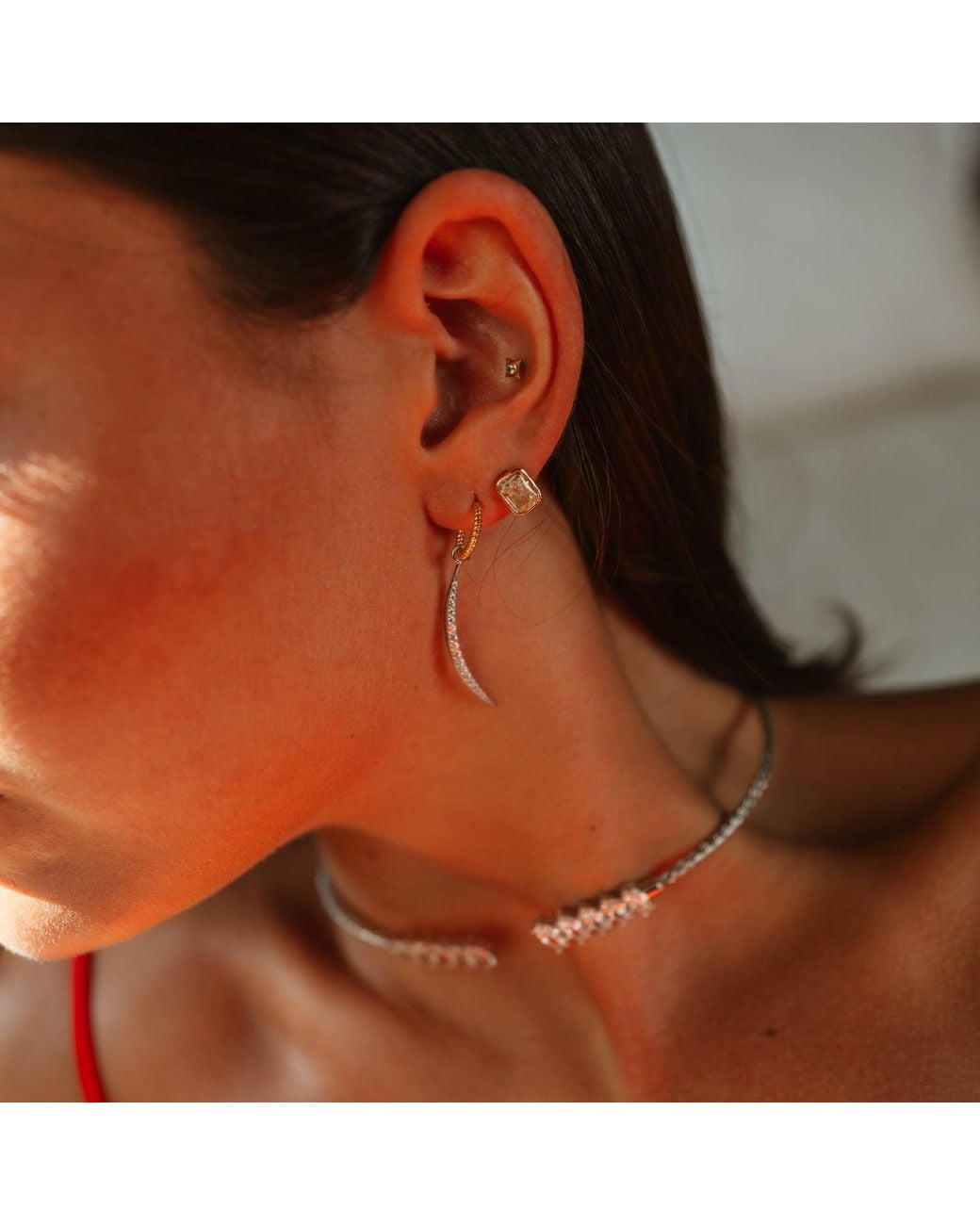 Ebru Jewelry Metallic Luminous Arc Mixed Metal Pave Zircon Drop Earrings