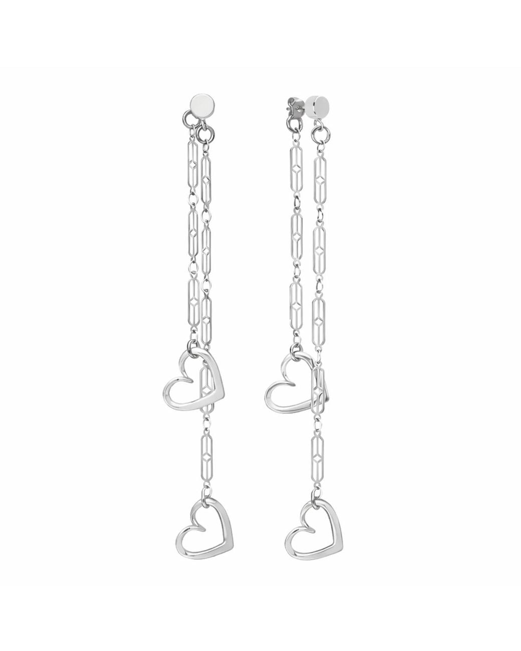 Rejected Hearts Club White Con Amor Heart Charm Dangle Chain Earrings